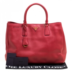 Pre Owned Prada Red Saffiano Lux Leather Large Tote
