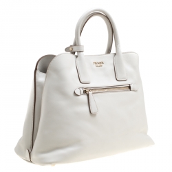 Pre Owned Prada Off White City Calf Leather Tote 