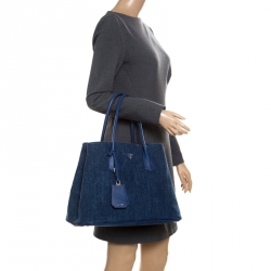 Pre Owned Prada Blue Denim Double Handle Tote