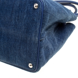 Pre Owned Prada Blue Denim Double Handle Tote