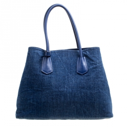 Pre Owned Prada Blue Denim Double Handle Tote