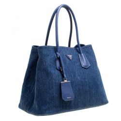 Pre Owned Prada Blue Denim Double Handle Tote