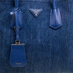 Pre Owned Prada Blue Denim Double Handle Tote