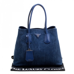 Pre Owned Prada Blue Denim Double Handle Tote