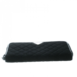 Pre Owned Prada Black Quilted Fabric Zip Around Wallet
