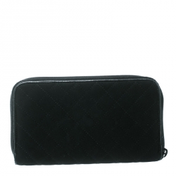 Pre Owned Prada Black Quilted Fabric Zip Around Wallet