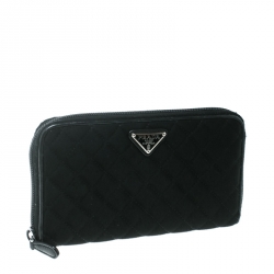 Pre Owned Prada Black Quilted Fabric Zip Around Wallet