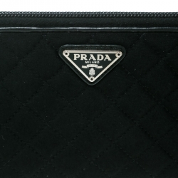 Pre Owned Prada Black Quilted Fabric Zip Around Wallet