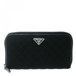 Pre Owned Prada Black Quilted Fabric Zip Around Wallet