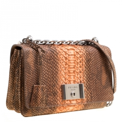 Pre Owned Prada Brown/Orange Python Chain Shoulder Bag