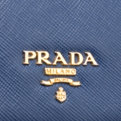 Pre Owned Prada Blue Saffiano Metal Leather Wallet On Chain