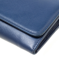 Pre Owned Prada Blue Saffiano Metal Leather Wallet On Chain