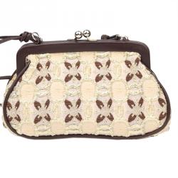 Pre Owned Prada Multicolor Fabric Lace Frame Evening Bag