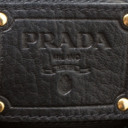 Pre Owned Prada Black Vitello Daino Leather Zip Around Hobo