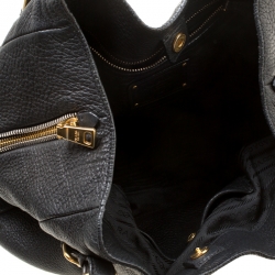 Pre Owned Prada Black Vitello Daino Leather Zip Around Hobo