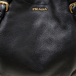 Pre Owned Prada Black Vitello Daino Leather Zip Around Hobo