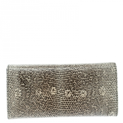 Pre Owned Prada Beige/Black Lizard Continental Wallet