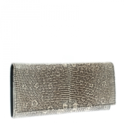 Pre Owned Prada Beige/Black Lizard Continental Wallet