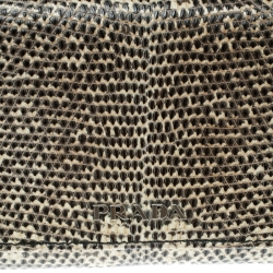 Pre Owned Prada Beige/Black Lizard Continental Wallet