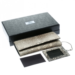 Pre Owned Prada Beige/Black Lizard Continental Wallet
