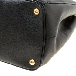 Pre Owned Prada Black Saffiano Lux Leather Large Double Zip Tote