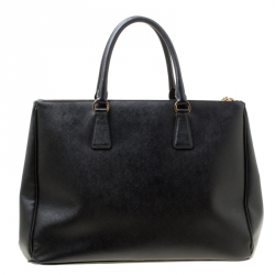 Pre Owned Prada Black Saffiano Lux Leather Large Double Zip Tote