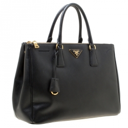 Pre Owned Prada Black Saffiano Lux Leather Large Double Zip Tote