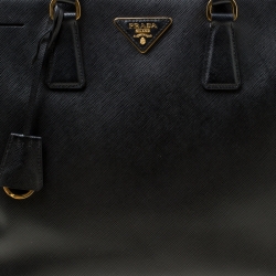 Pre Owned Prada Black Saffiano Lux Leather Large Double Zip Tote
