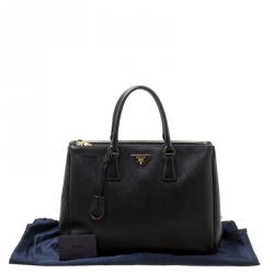 Pre Owned Prada Black Saffiano Lux Leather Large Double Zip Tote