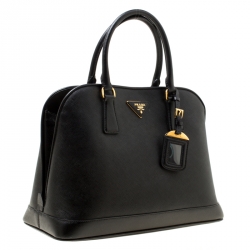Pre Owned Prada Black Saffiano Lux Leather Open Promenade Top Handle Bag