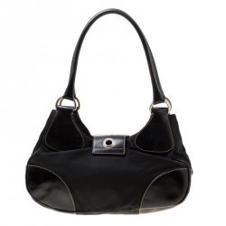 Pre Owned Prada Black Tessuto Moon Shoulder Bag