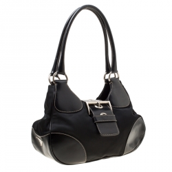 Pre Owned Prada Black Tessuto Moon Shoulder Bag
