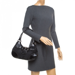Pre Owned Prada Black Tessuto Moon Shoulder Bag