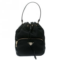 Pre Owned Prada Black Vela Drawstring Shoulder Bag