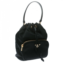 Pre Owned Prada Black Vela Drawstring Shoulder Bag