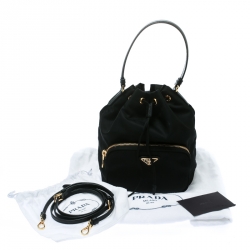 Pre Owned Prada Black Vela Drawstring Shoulder Bag