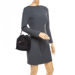 Pre Owned Prada Black Vela Drawstring Shoulder Bag