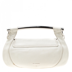 Pre Owned Prada Off White Leather Bar Handle Shoulder Bag