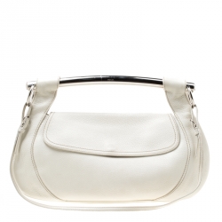 Pre Owned Prada Off White Leather Bar Handle Shoulder Bag