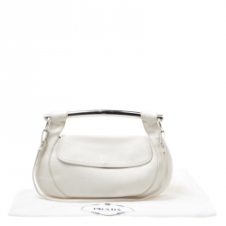 Pre Owned Prada Off White Leather Bar Handle Shoulder Bag