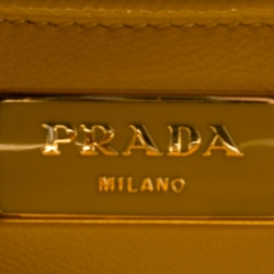 Pre Owned Prada Yellow/Brown Glazed Raffia and Patent Leather Pyramid Frame Bag