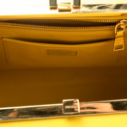 Pre Owned Prada Yellow/Brown Glazed Raffia and Patent Leather Pyramid Frame Bag