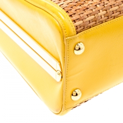 Pre Owned Prada Yellow/Brown Glazed Raffia and Patent Leather Pyramid Frame Bag