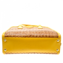 Pre Owned Prada Yellow/Brown Glazed Raffia and Patent Leather Pyramid Frame Bag