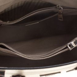 Pre Owned Prada Beige Saffiano Cuir Leather Medium Turnlock Twin Tote