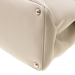 Pre Owned Prada Beige Saffiano Cuir Leather Medium Turnlock Twin Tote