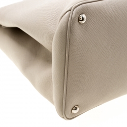 Pre Owned Prada Beige Saffiano Cuir Leather Medium Turnlock Twin Tote