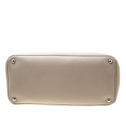 Pre Owned Prada Beige Saffiano Cuir Leather Medium Turnlock Twin Tote