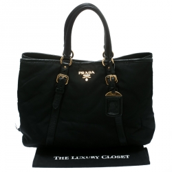 Pre Owned Prada Black Nylon and Leather Tote