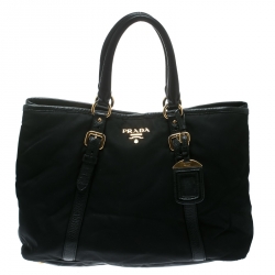 Pre Owned Prada Black Nylon and Leather Tote